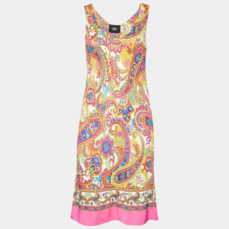 Pre Owned D&G Multicolor Printed Jersey Sleeveless Shift Dress L