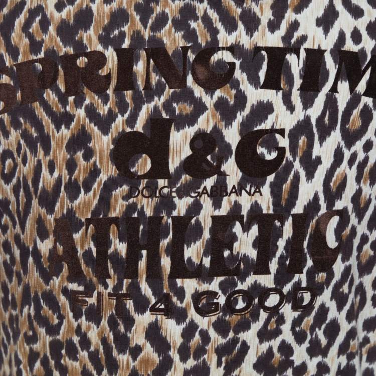 Pre Owned D&G Brown leopard Printed Cotton Knit V-Neck Crop Jacket L