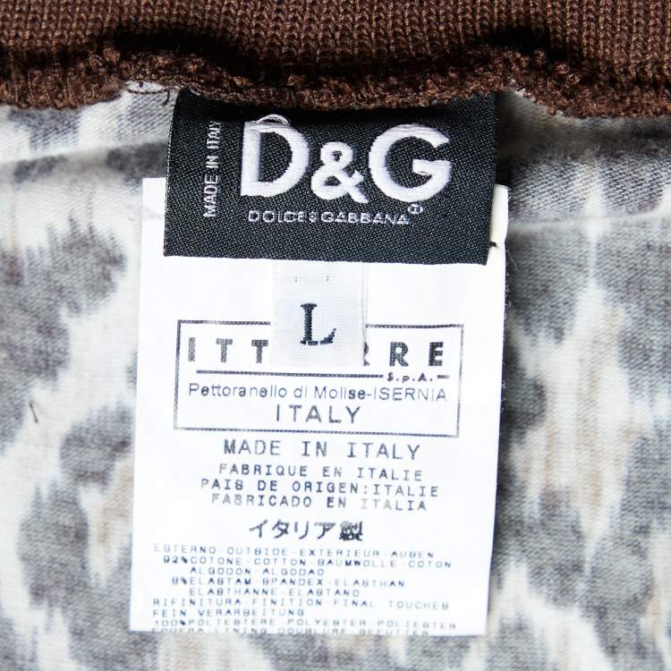 Pre Owned D&G Brown leopard Printed Cotton Knit V-Neck Crop Jacket L