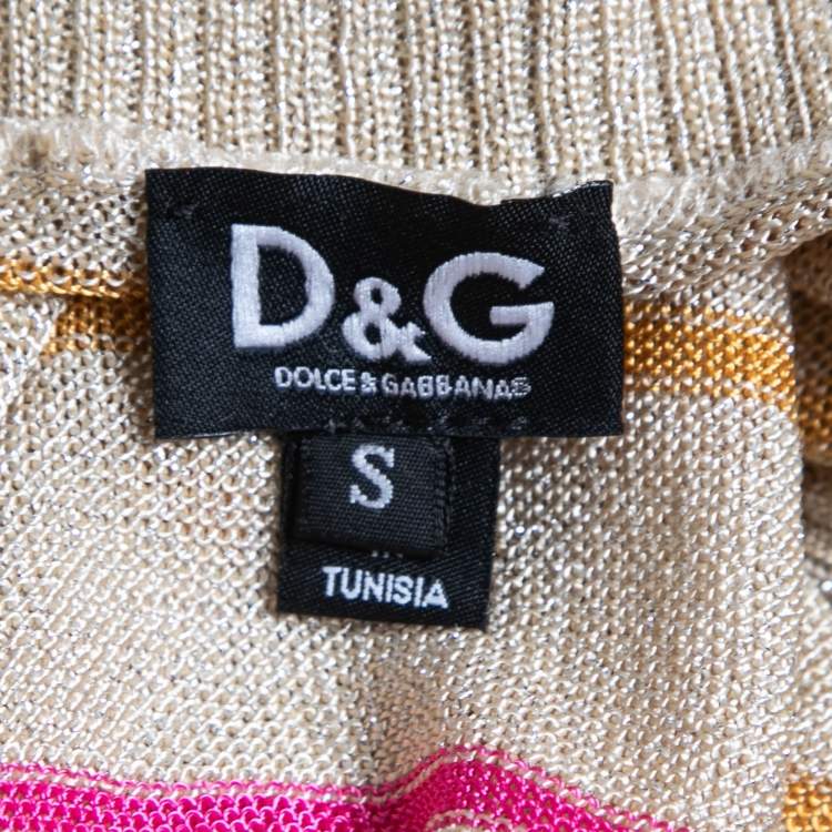 Pre Owned D&G Cream Striped Lurex Knit Wide Neck Sweater S