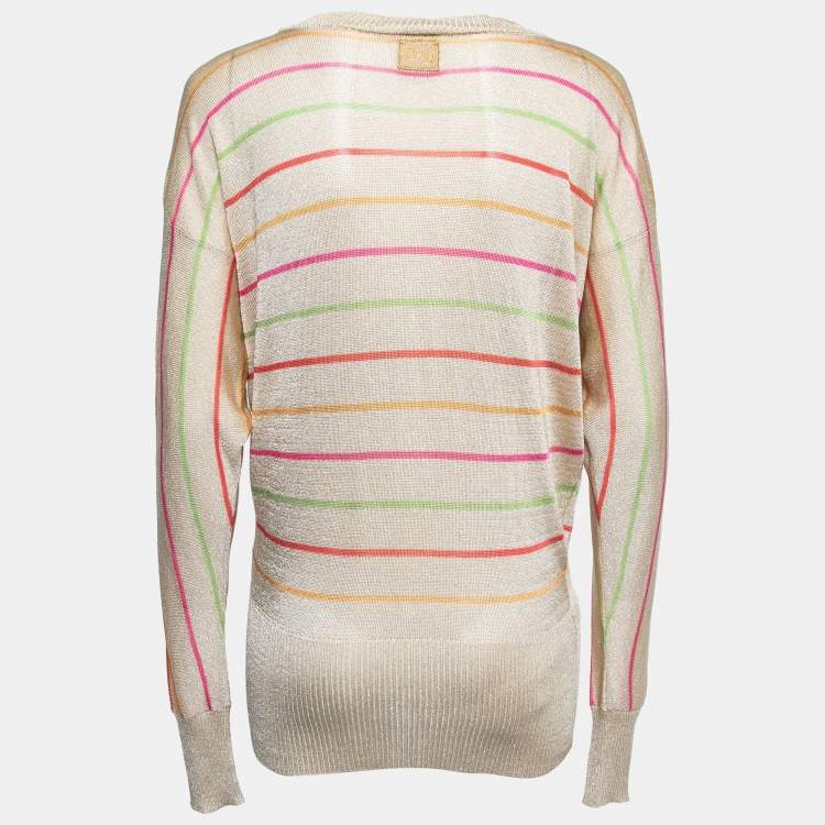 Pre Owned D&G Cream Striped Lurex Knit Wide Neck Sweater S