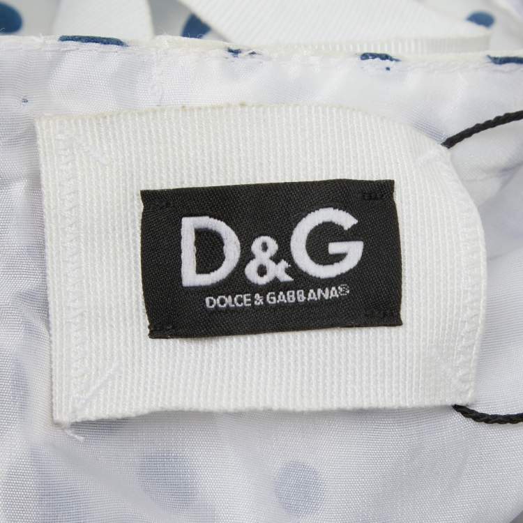 Pre Owned D&G White & Blue Dot Printed Silk Blend Sleeveless Midi Dress S