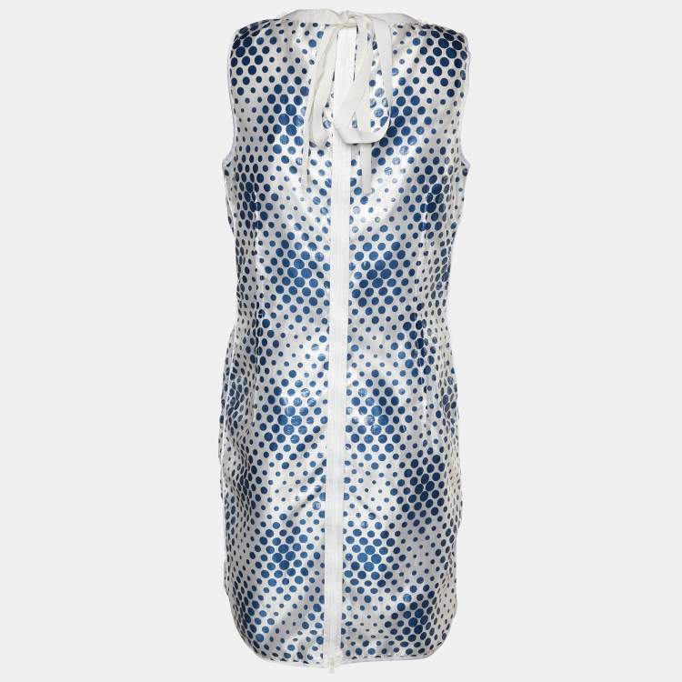 Pre Owned D&G White & Blue Dot Printed Silk Blend Sleeveless Midi Dress M