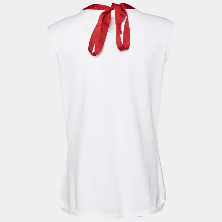 Pre Owned D&G White Cotton Knit Neck Tie Detail Sleeveless Top XL
