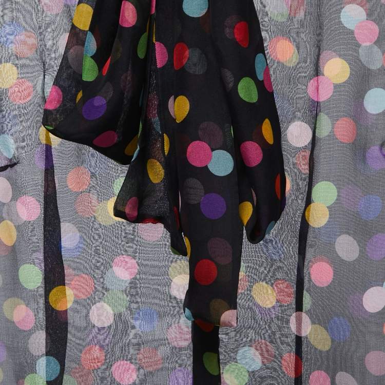 Pre Owned D&G Black/Multicolor Polka Dot Printed Chiffon Blouse M