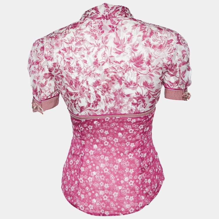 Pre Owned D&G Pink Floral Printed Silk Neck Tie Detail Top S