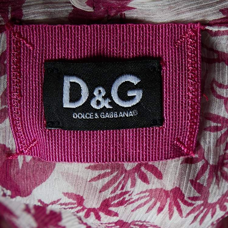 Pre Owned D&G Pink Floral Printed Silk Neck Tie Detail Top S
