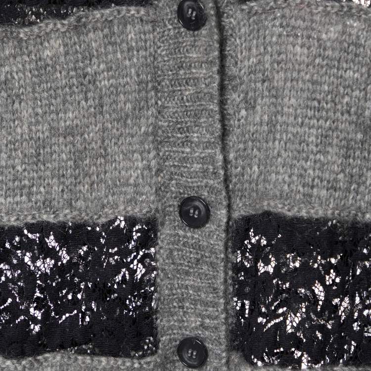 Pre Owned D&G Grey and Black Striped Lace Knit Cardigan M