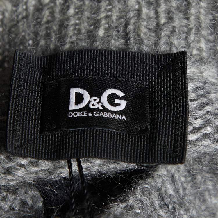 Pre Owned D&G Grey and Black Striped Lace Knit Cardigan M
