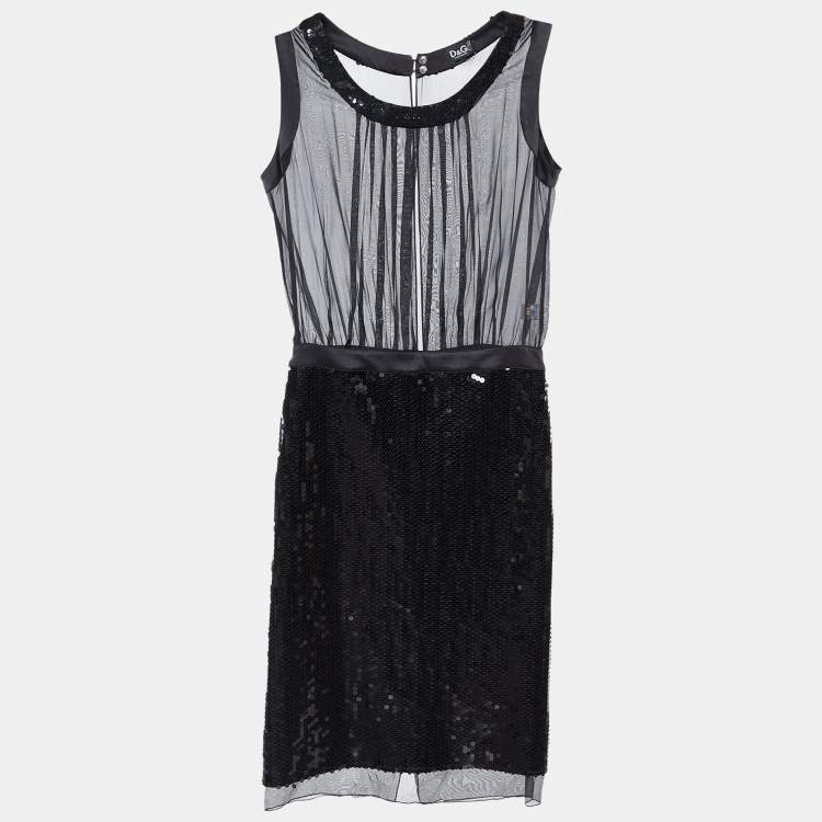 Pre Owned D&G Black Silk & Sequin Sheer Detail Midi Dress M