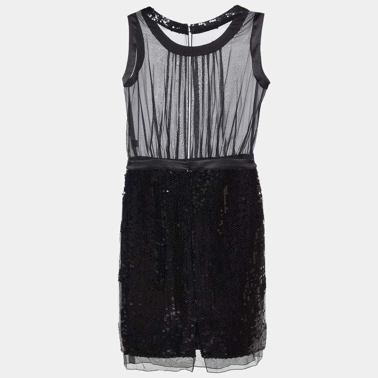 Pre Owned D&G Black Silk & Sequin Sheer Detail Midi Dress M