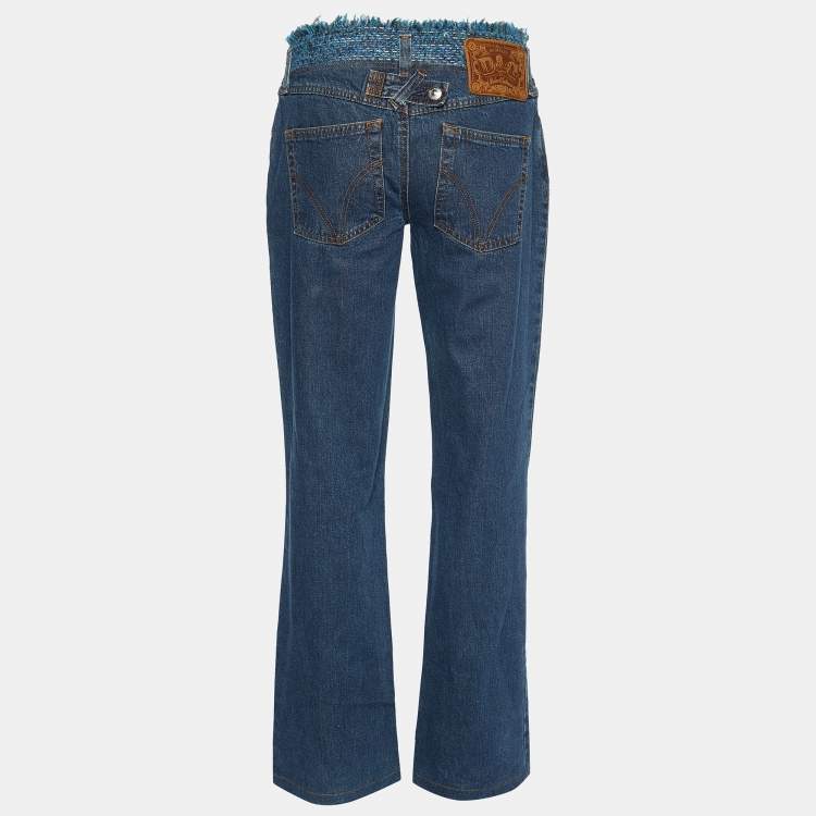 Pre Owned D&G Navy Blue Denim Tweed Waist Detail Flared Jeans M Waist 33"