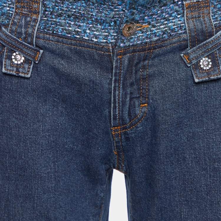 Pre Owned D&G Navy Blue Denim Tweed Waist Detail Flared Jeans M Waist 33"