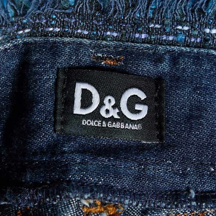 Pre Owned D&G Navy Blue Denim Tweed Waist Detail Flared Jeans M Waist 33"