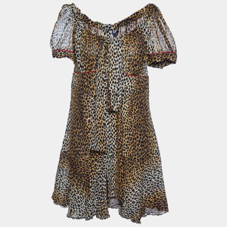 Pre Owned D&G Brown Animal Printed Silk Mini Dress L