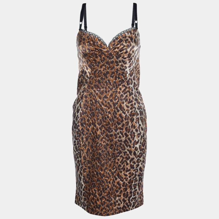 Pre Owned D&G Leopard Printed retch Satin Bustier Dress M
