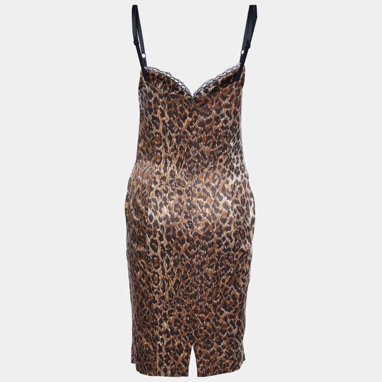 Pre Owned D&G Leopard Printed retch Satin Bustier Dress M
