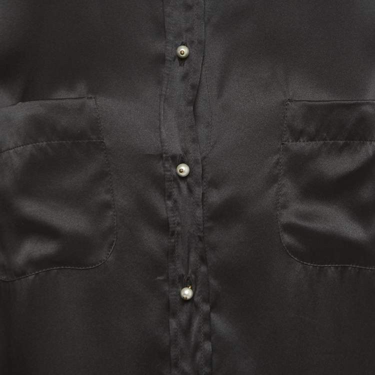Pre Owned D&G Black Satin Button Front Knit Sleeve Shirt M