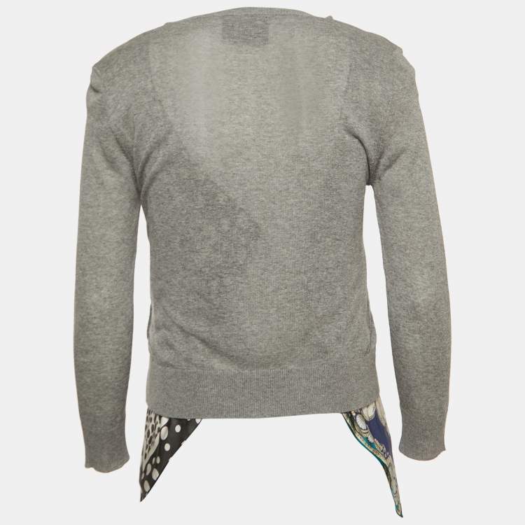 Pre Owned D&G Grey Knit & Print Silk Button Front Cardigan M