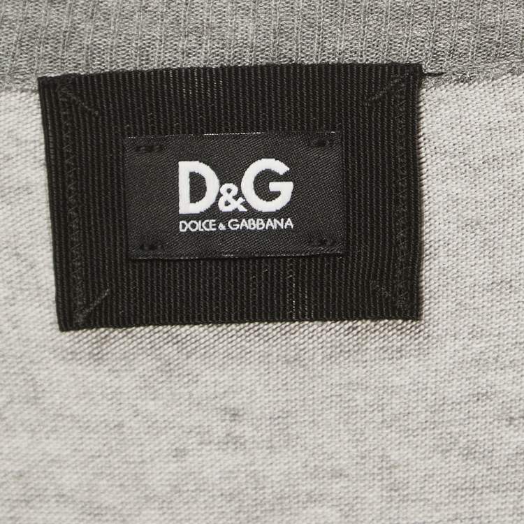 Pre Owned D&G Grey Knit & Print Silk Button Front Cardigan M