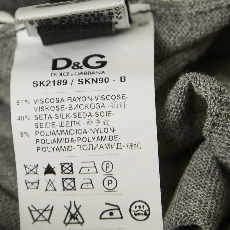Pre Owned D&G Grey Knit & Print Silk Button Front Cardigan M