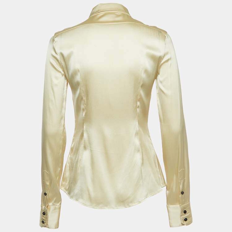 Pre Owned D&G Cream Satin Silk Button Front Full Sleeve Shirt S