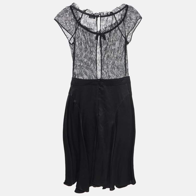 Pre Owned D&G Black Lace and Satin Flared Short Dress S