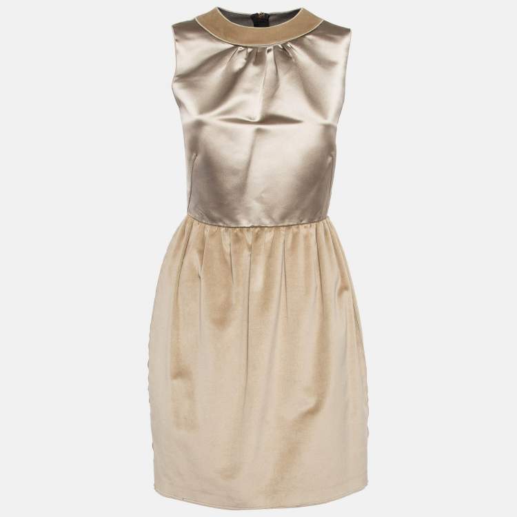 Pre Owned D&G Gold Satin and Velvet Sleeveless Mini Dress M