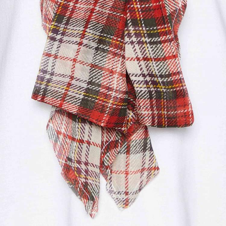 Pre Owned D&G White Silk Scarf Trim Cotton Buttoned T-Shirt S