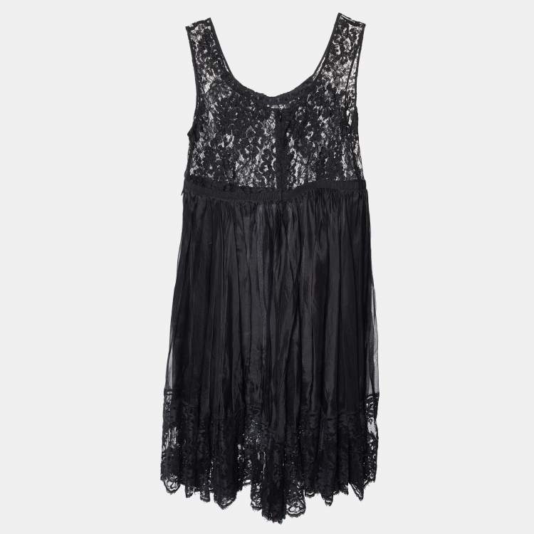 Pre Owned D&G Black Lace & Silk Sheer Sleeveless Midi Dress L
