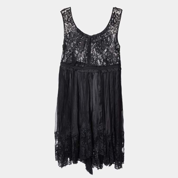 Pre Owned D&G Black Lace & Silk Sheer Sleeveless Midi Dress L