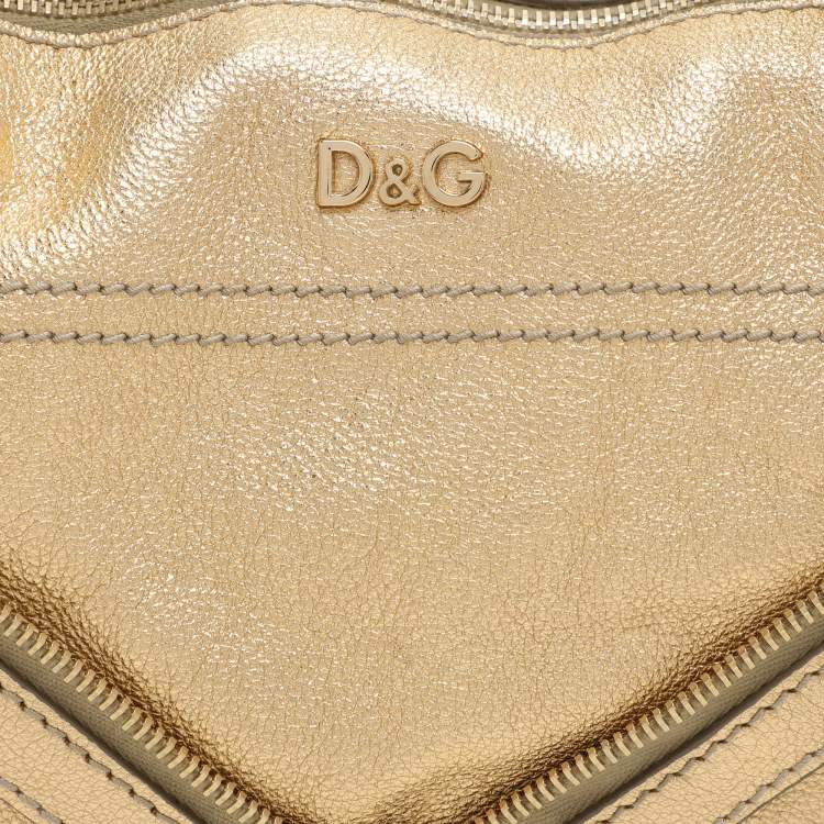 Pre Owned D&G Gold Leather Vilma Top Zip Satchel