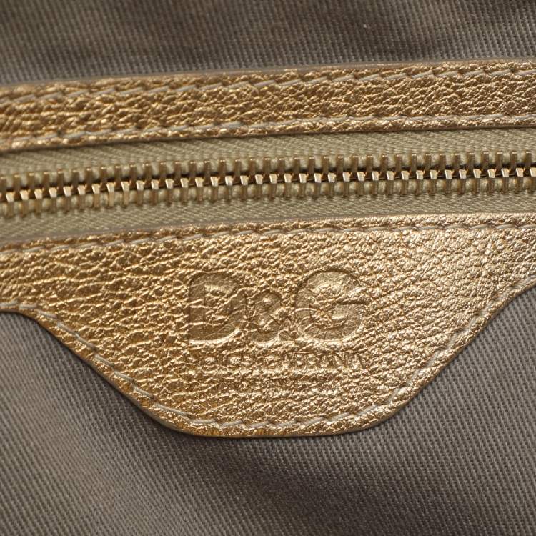 Pre Owned D&G Gold Leather Vilma Top Zip Satchel