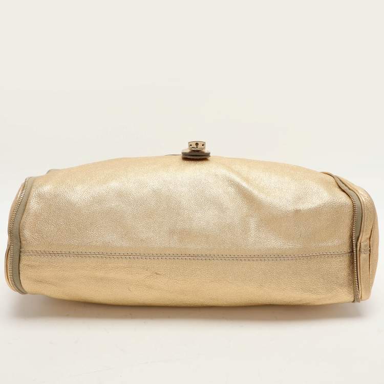 Pre Owned D&G Gold Leather Vilma Top Zip Satchel