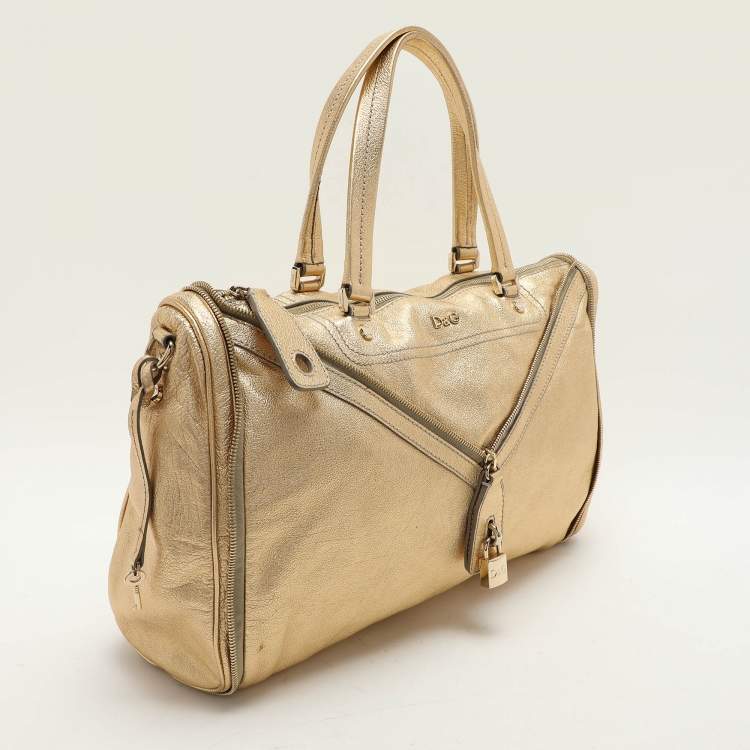 Pre Owned D&G Gold Leather Vilma Top Zip Satchel