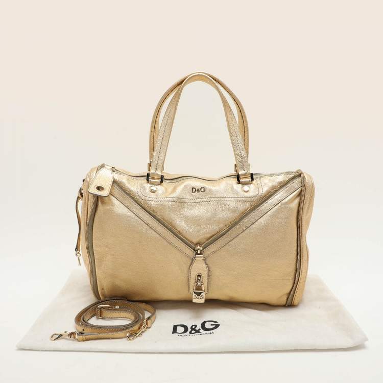 Pre Owned D&G Gold Leather Vilma Top Zip Satchel