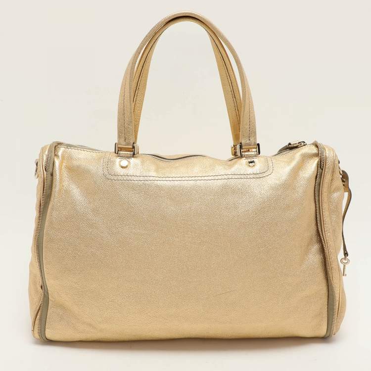 Pre Owned D&G Gold Leather Vilma Top Zip Satchel