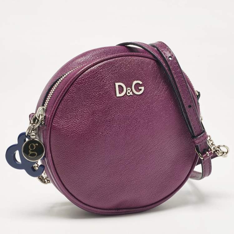 Pre Owned Dolce & Gabbana Purple Leather Ariette Round Crossbody Bag