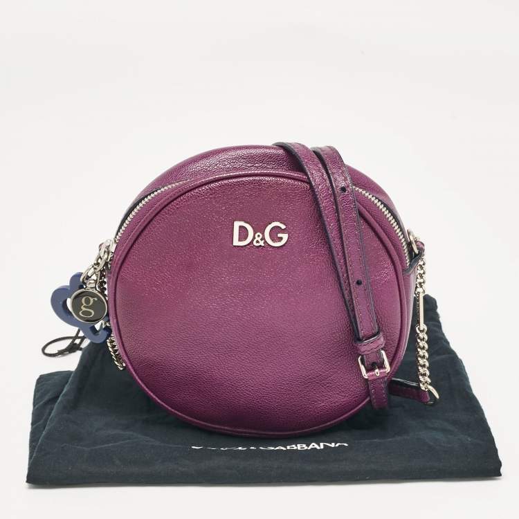 Pre Owned Dolce & Gabbana Purple Leather Ariette Round Crossbody Bag