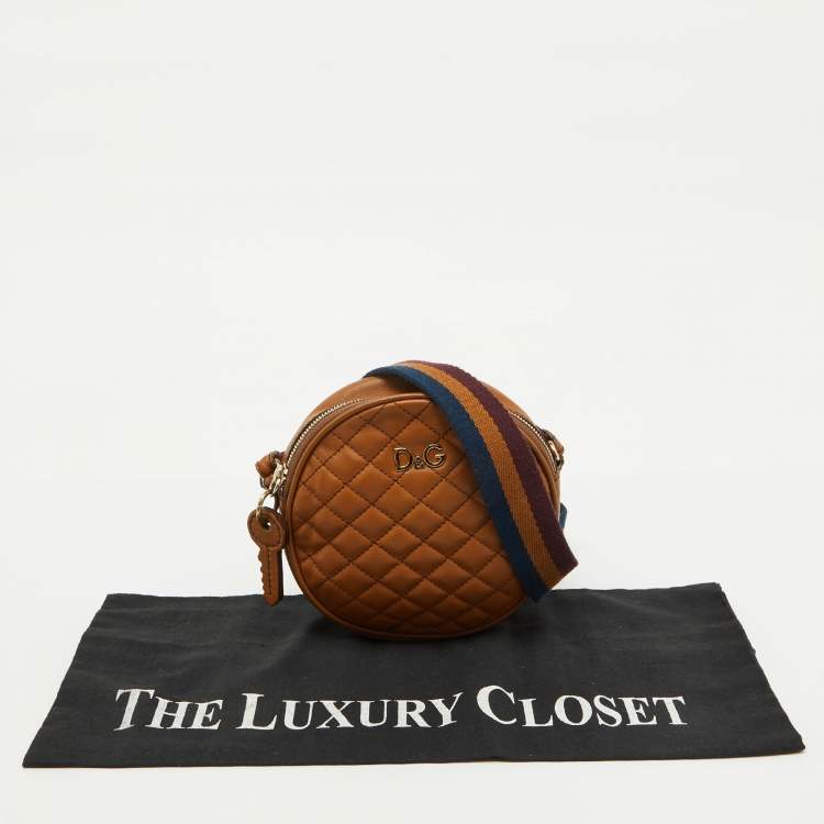 Pre Owned D&G Brown Quilted Leather Round Glam Crossbody Bag
