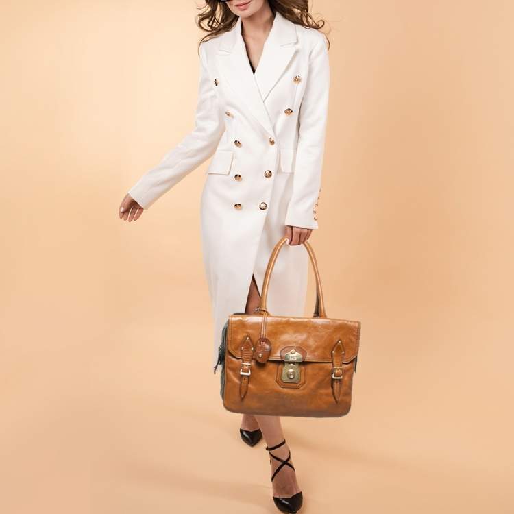 Pre Owned D&G Brown/Olive Green Leather Allyson Satchel