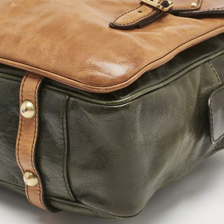 Pre Owned D&G Brown/Olive Green Leather Allyson Satchel