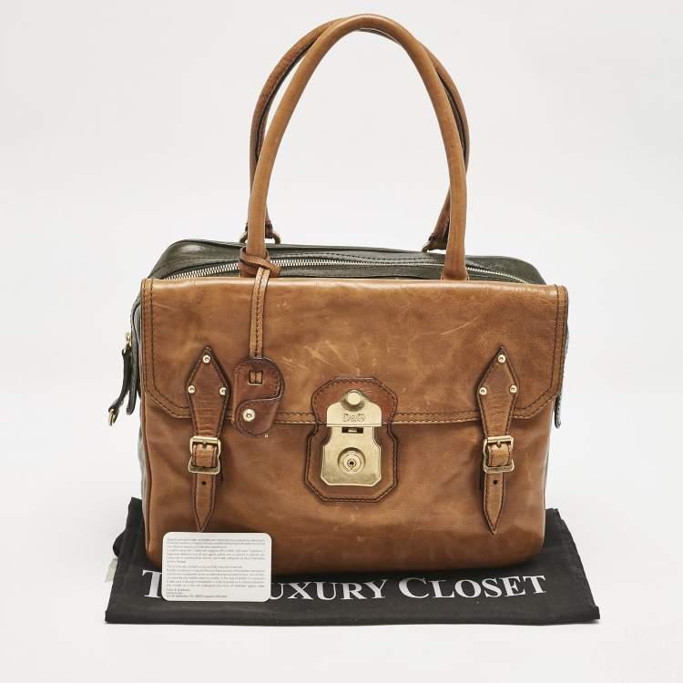 Pre Owned D&G Brown/Olive Green Leather Allyson Satchel
