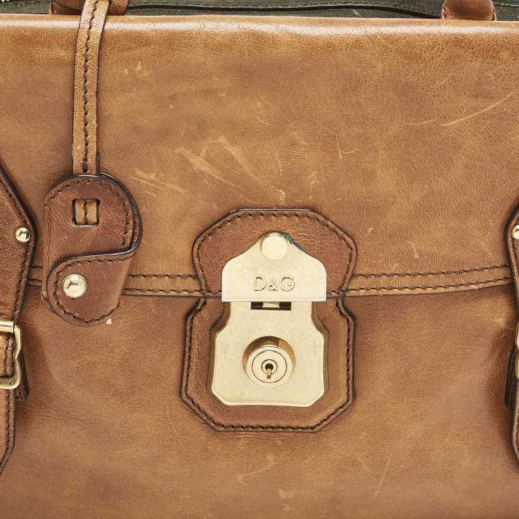 Pre Owned D&G Brown/Olive Green Leather Allyson Satchel