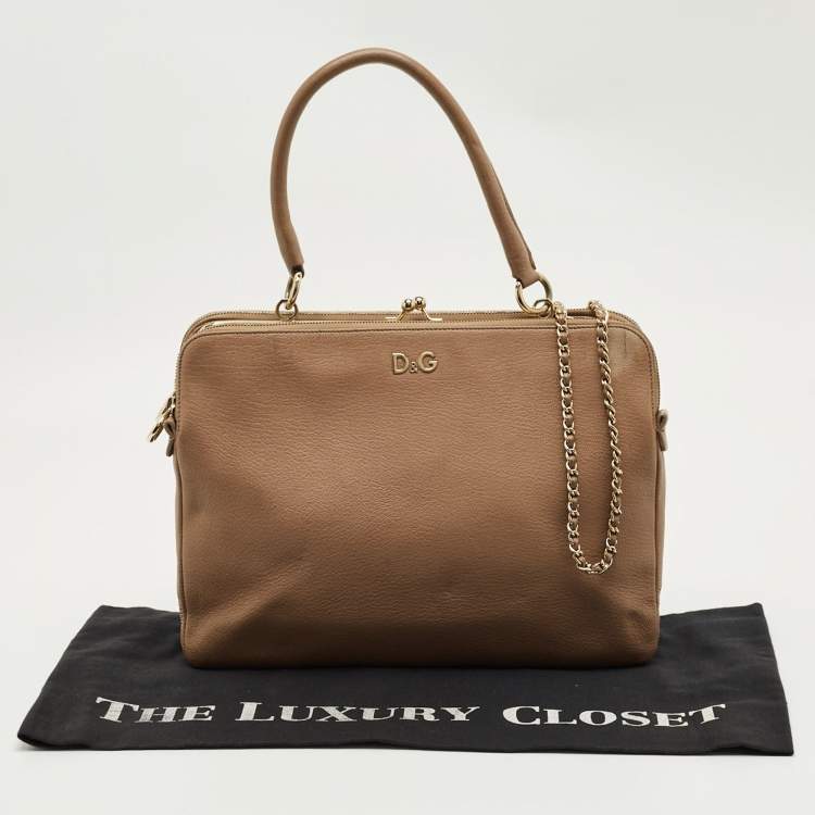 Pre Owned D&G Beige Leather Lily Twist Top Handle Bag