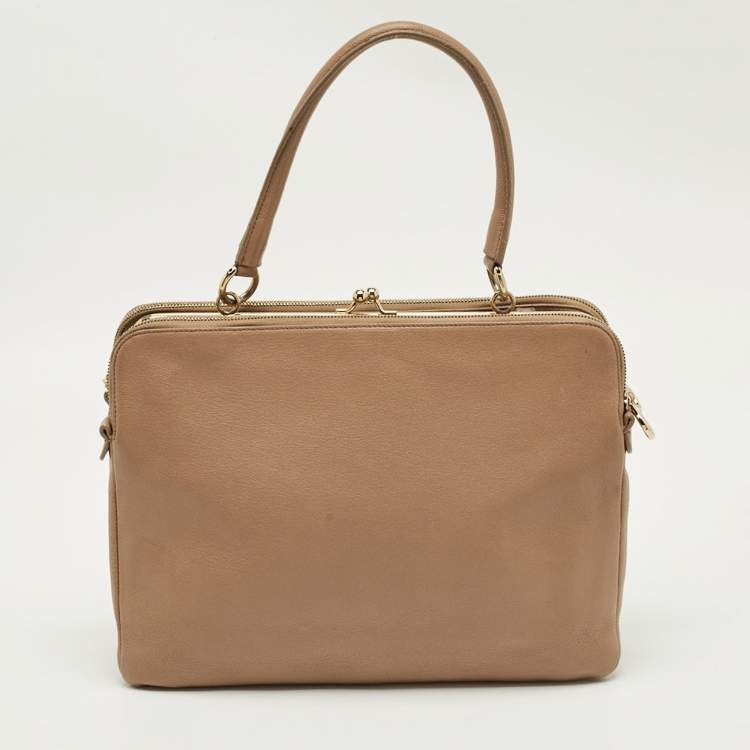 Pre Owned D&G Beige Leather Lily Twist Top Handle Bag
