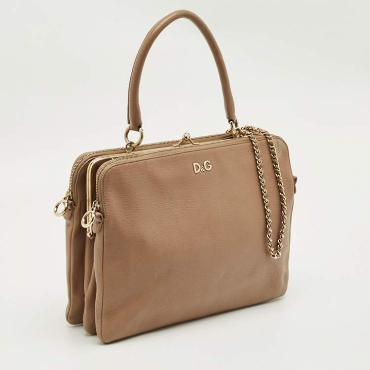 Pre Owned D&G Beige Leather Lily Twist Top Handle Bag