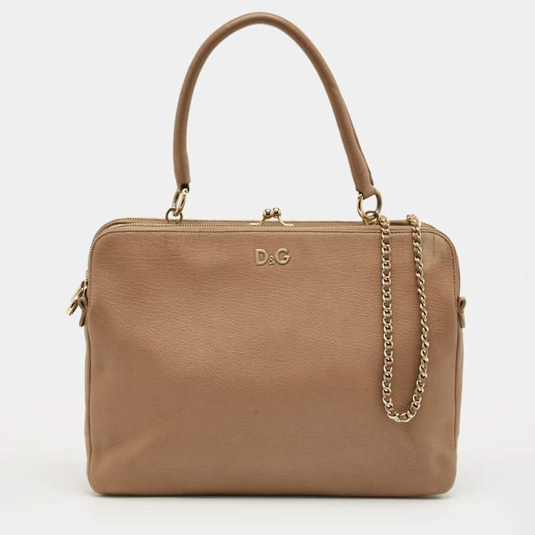 Pre Owned D&G Beige Leather Lily Twist Top Handle Bag