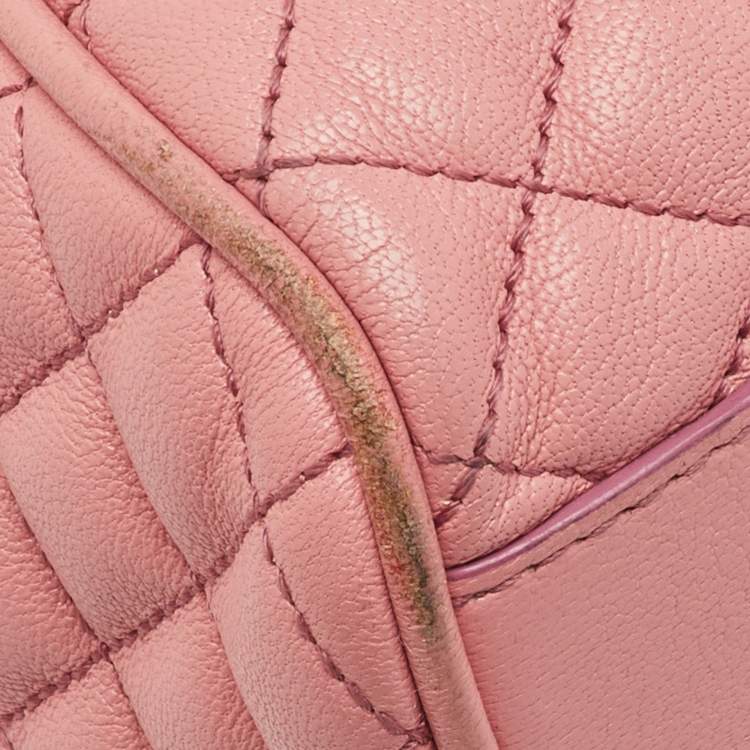 Pre Owned D&G Peach Pink Quilted Leather Lily Glam Tote