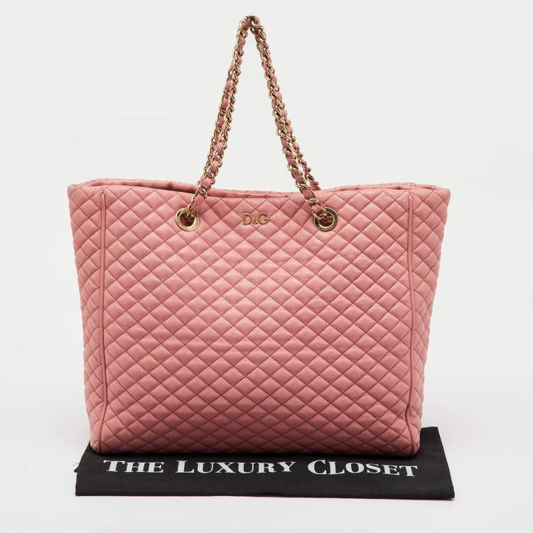 Pre Owned D&G Peach Pink Quilted Leather Lily Glam Tote
